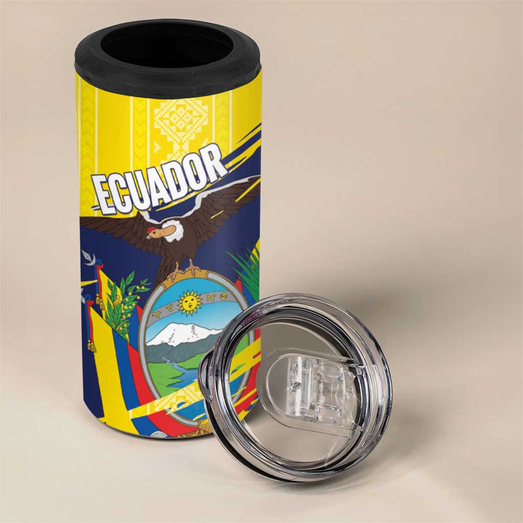 Ecuador Football Custom 4 in 1 Can Cooler Tumbler 2026 Vamos La Tri Yellow South America Pattern - Wonder Print Shop