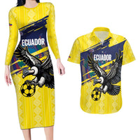 Ecuador Football Custom Couples Matching Long Sleeve Bodycon Dress and Hawaiian Shirt 2026 Vamos La Tri Yellow South America Pattern - Wonder Print Shop