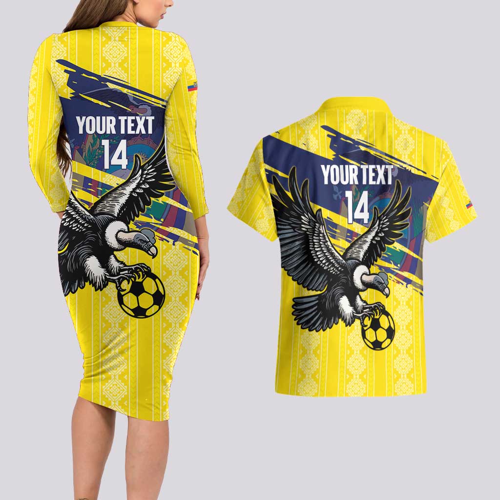 Ecuador Football Custom Couples Matching Long Sleeve Bodycon Dress and Hawaiian Shirt 2026 Vamos La Tri Yellow South America Pattern - Wonder Print Shop