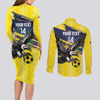 Ecuador Football Custom Couples Matching Long Sleeve Bodycon Dress and Long Sleeve Button Shirt 2026 Vamos La Tri Yellow South America Pattern - Wonder Print Shop