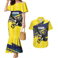 Ecuador Football Custom Couples Matching Mermaid Dress and Hawaiian Shirt 2026 Vamos La Tri Yellow South America Pattern - Wonder Print Shop