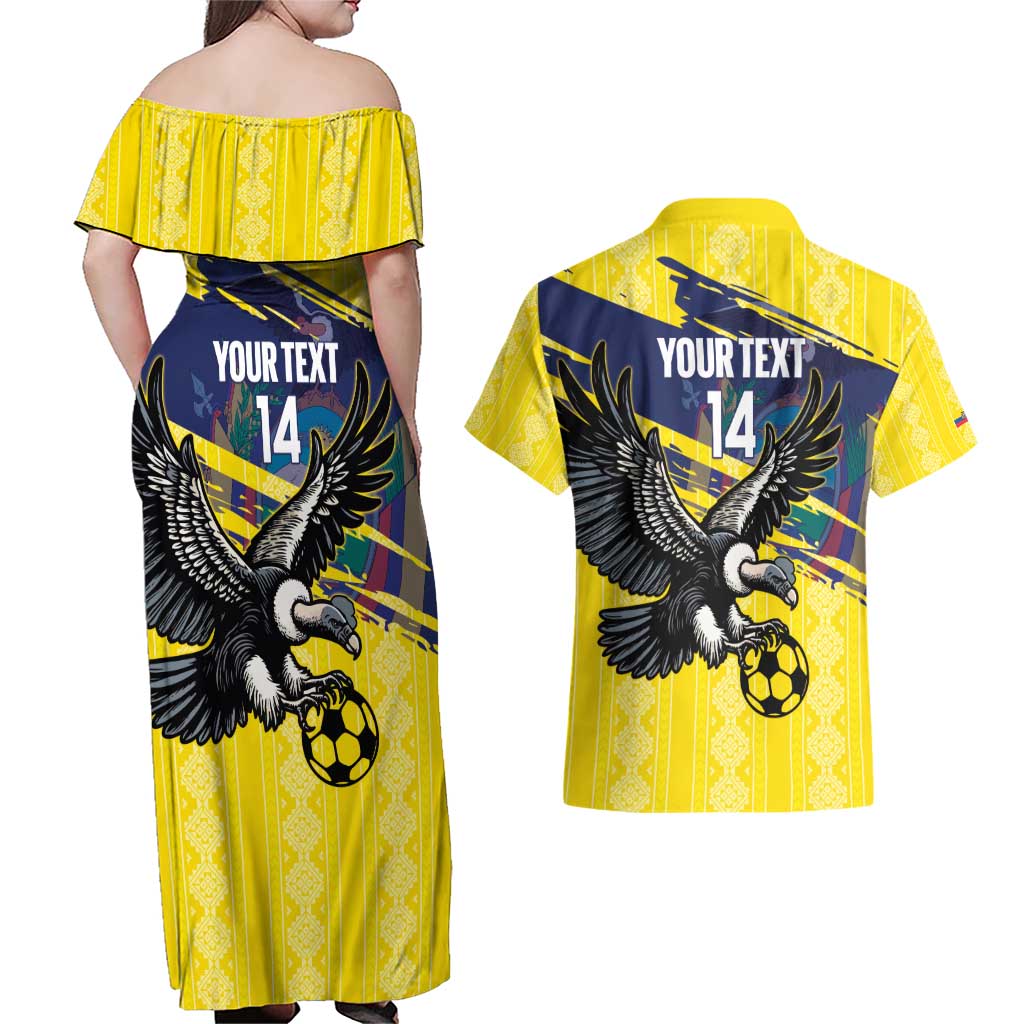 Ecuador Football Custom Couples Matching Off Shoulder Maxi Dress and Hawaiian Shirt 2026 Vamos La Tri Yellow South America Pattern - Wonder Print Shop
