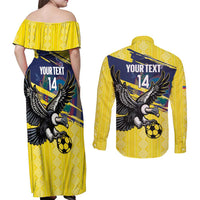 Ecuador Football Custom Couples Matching Off Shoulder Maxi Dress and Long Sleeve Button Shirt 2026 Vamos La Tri Yellow South America Pattern - Wonder Print Shop