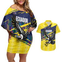 Ecuador Football Custom Couples Matching Off Shoulder Short Dress and Hawaiian Shirt 2026 Vamos La Tri Yellow South America Pattern - Wonder Print Shop