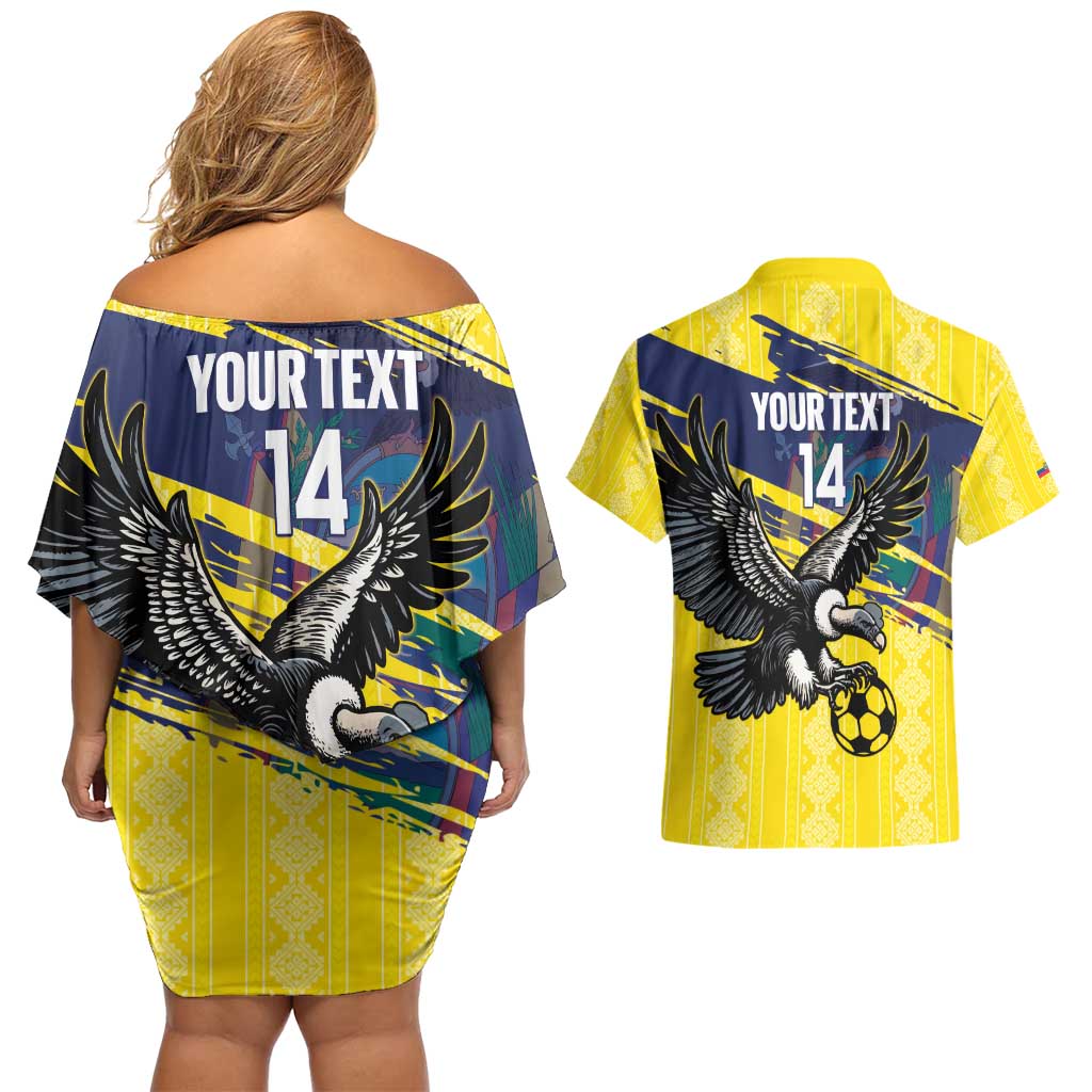 Ecuador Football Custom Couples Matching Off Shoulder Short Dress and Hawaiian Shirt 2026 Vamos La Tri Yellow South America Pattern - Wonder Print Shop