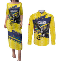 Ecuador Football Custom Couples Matching Puletasi and Long Sleeve Button Shirt 2026 Vamos La Tri Yellow South America Pattern - Wonder Print Shop