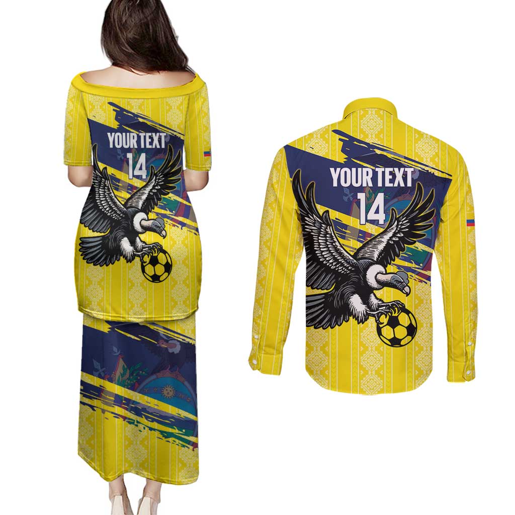 Ecuador Football Custom Couples Matching Puletasi and Long Sleeve Button Shirt 2026 Vamos La Tri Yellow South America Pattern - Wonder Print Shop