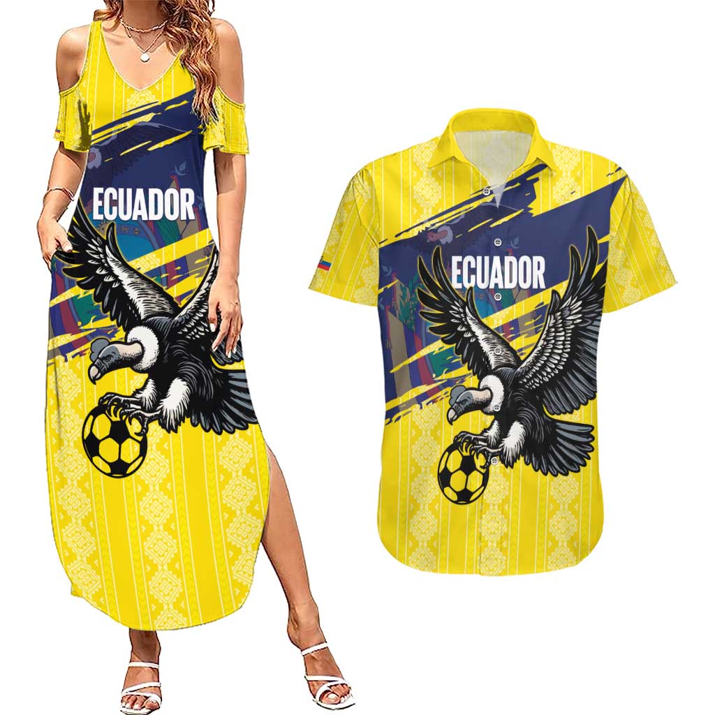 Ecuador Football Custom Couples Matching Summer Maxi Dress and Hawaiian Shirt 2026 Vamos La Tri Yellow South America Pattern - Wonder Print Shop