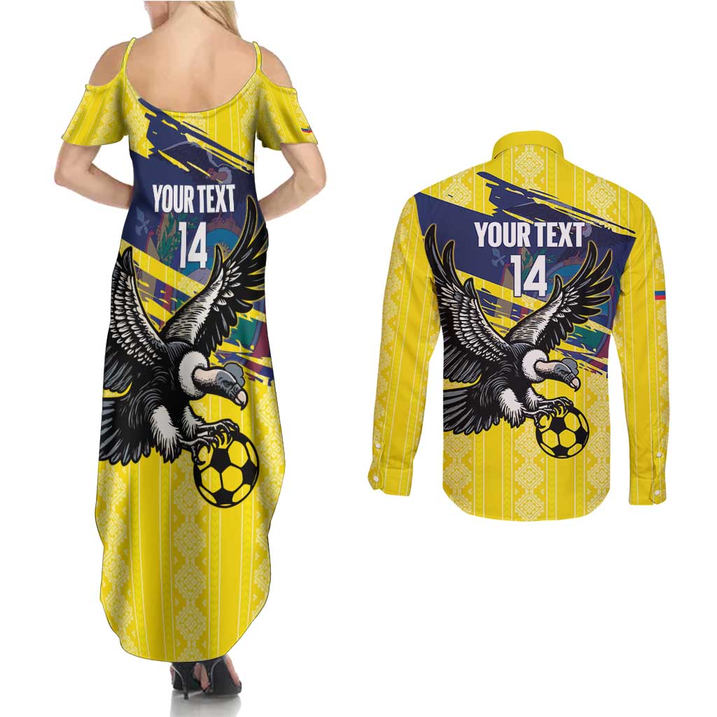 Ecuador Football Custom Couples Matching Summer Maxi Dress and Long Sleeve Button Shirt 2026 Vamos La Tri Yellow South America Pattern - Wonder Print Shop