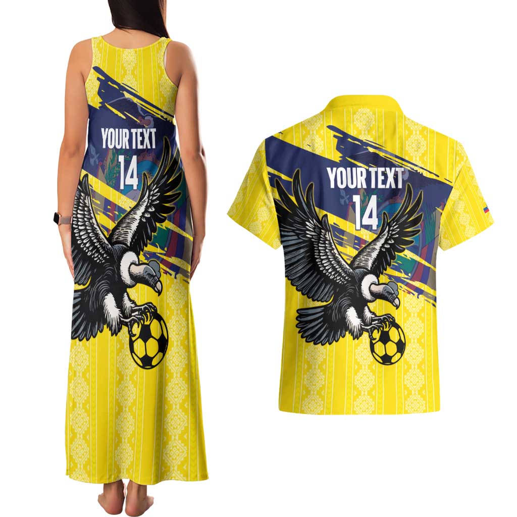 Ecuador Football Custom Couples Matching Tank Maxi Dress and Hawaiian Shirt 2026 Vamos La Tri Yellow South America Pattern - Wonder Print Shop