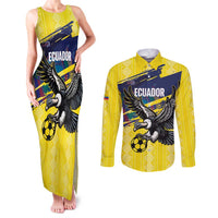 Ecuador Football Custom Couples Matching Tank Maxi Dress and Long Sleeve Button Shirt 2026 Vamos La Tri Yellow South America Pattern - Wonder Print Shop