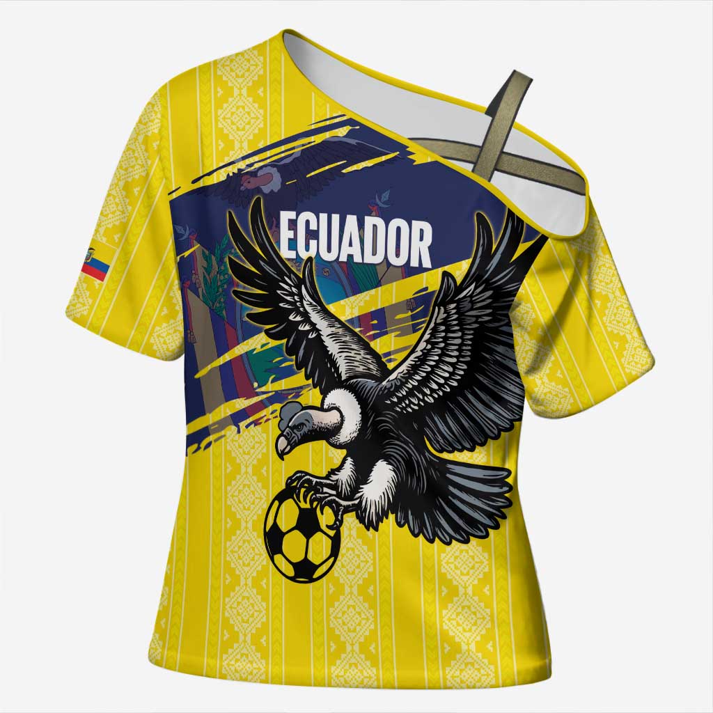 Ecuador Football Custom Cross Shoulder Shirt 2026 Vamos La Tri Yellow South America Pattern - Wonder Print Shop