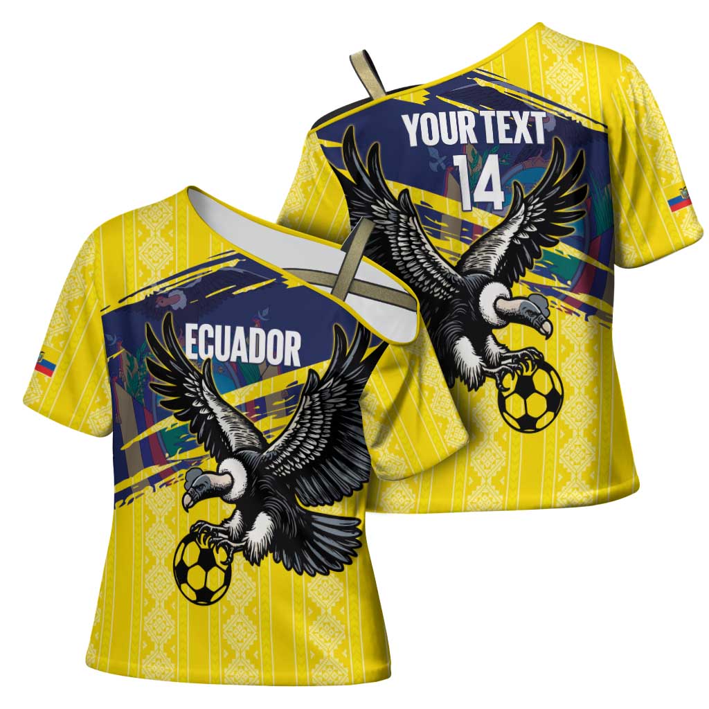 Ecuador Football Custom Cross Shoulder Shirt 2026 Vamos La Tri Yellow South America Pattern - Wonder Print Shop
