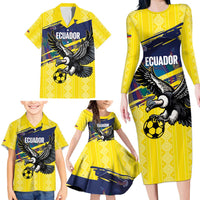 Ecuador Football Custom Family Matching Long Sleeve Bodycon Dress and Hawaiian Shirt 2026 Vamos La Tri Yellow South America Pattern - Wonder Print Shop