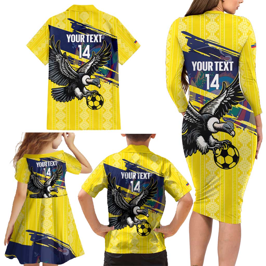 Ecuador Football Custom Family Matching Long Sleeve Bodycon Dress and Hawaiian Shirt 2026 Vamos La Tri Yellow South America Pattern - Wonder Print Shop