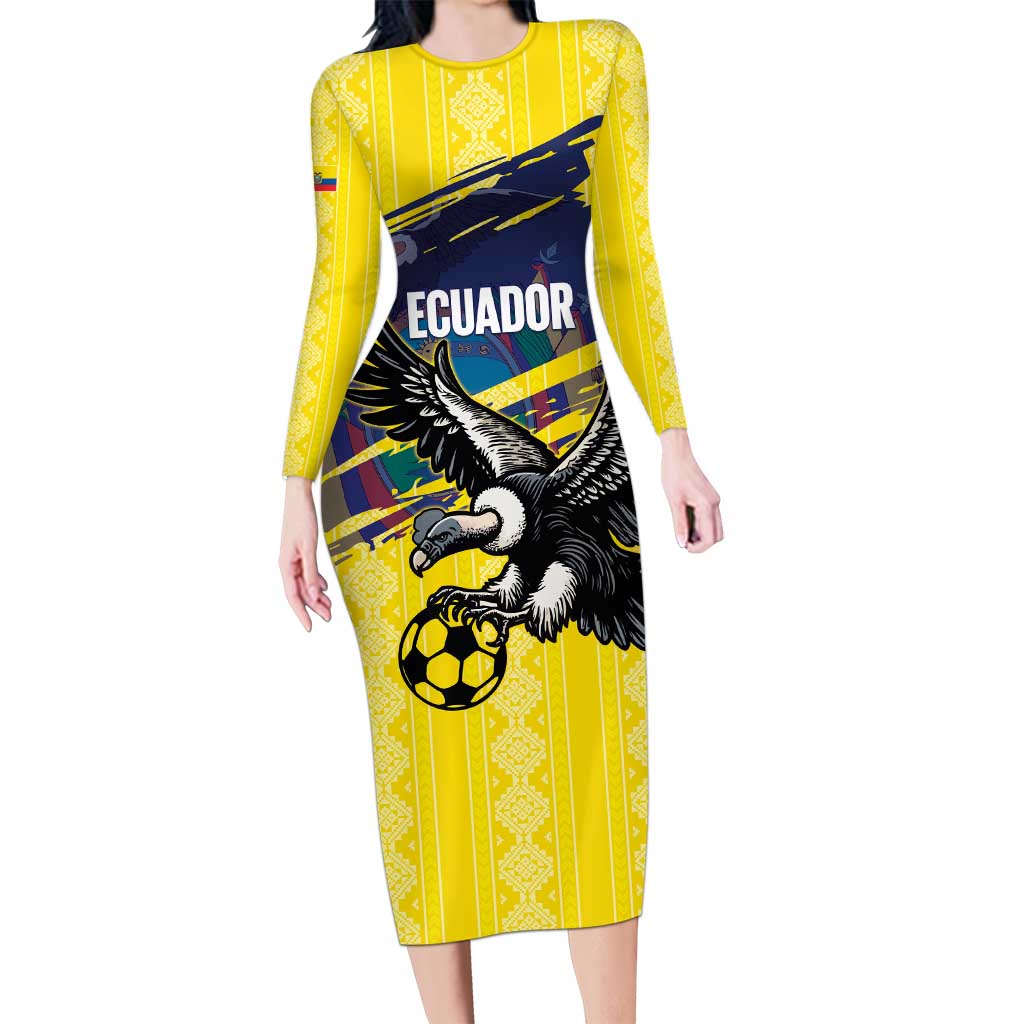 Ecuador Football Custom Family Matching Long Sleeve Bodycon Dress and Hawaiian Shirt 2026 Vamos La Tri Yellow South America Pattern - Wonder Print Shop