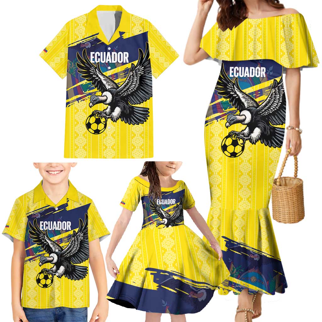 Ecuador Football Custom Family Matching Mermaid Dress and Hawaiian Shirt 2026 Vamos La Tri Yellow South America Pattern - Wonder Print Shop