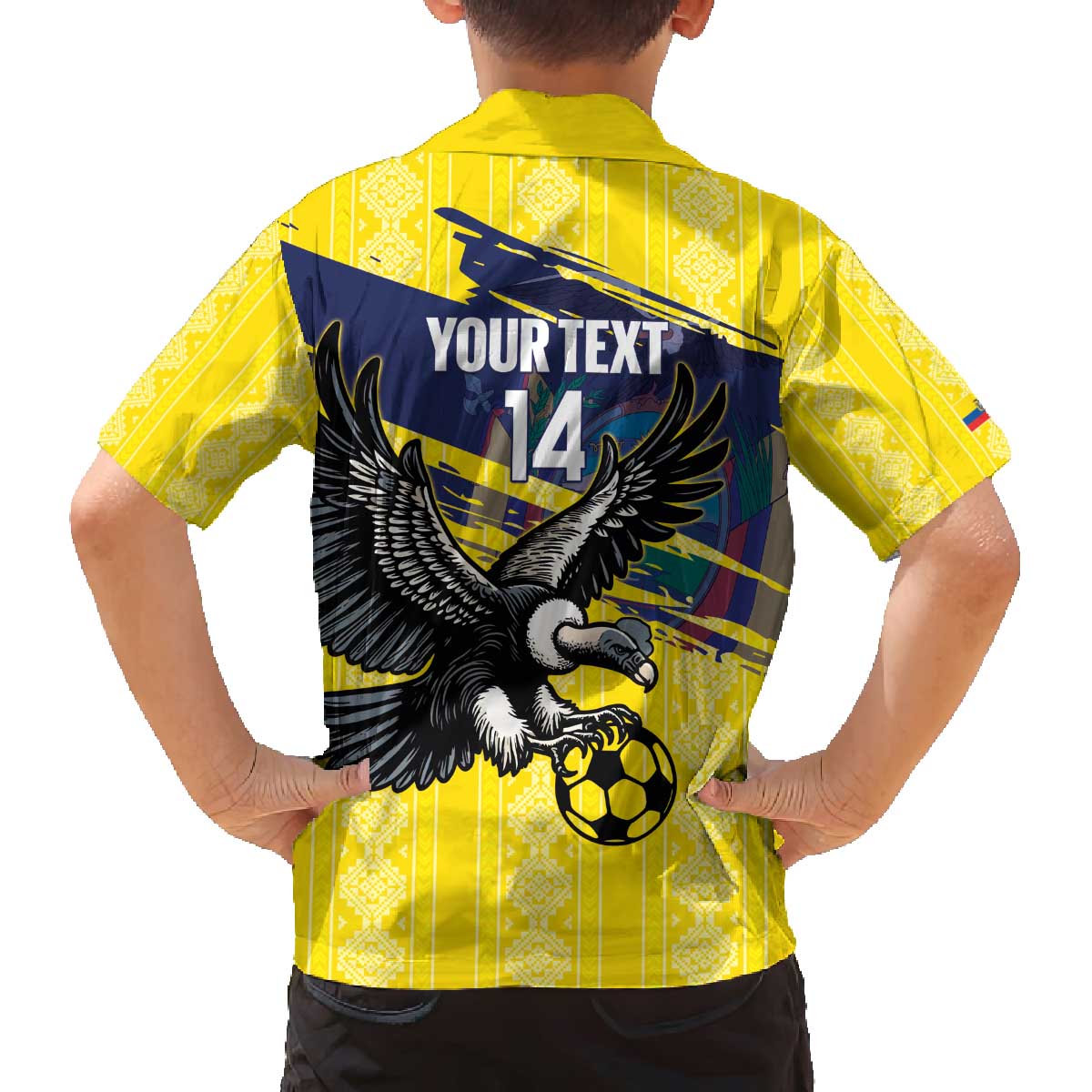 Ecuador Football Custom Family Matching Off The Shoulder Long Sleeve Dress and Hawaiian Shirt 2026 Vamos La Tri Yellow South America Pattern - Wonder Print Shop