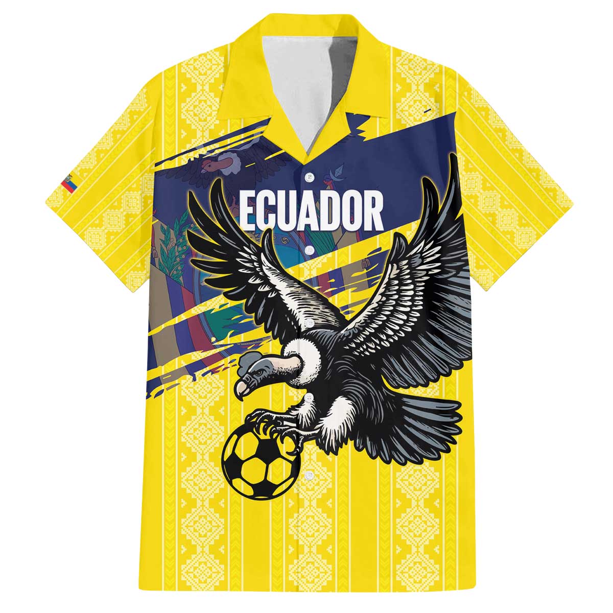 Ecuador Football Custom Family Matching Off The Shoulder Long Sleeve Dress and Hawaiian Shirt 2026 Vamos La Tri Yellow South America Pattern - Wonder Print Shop