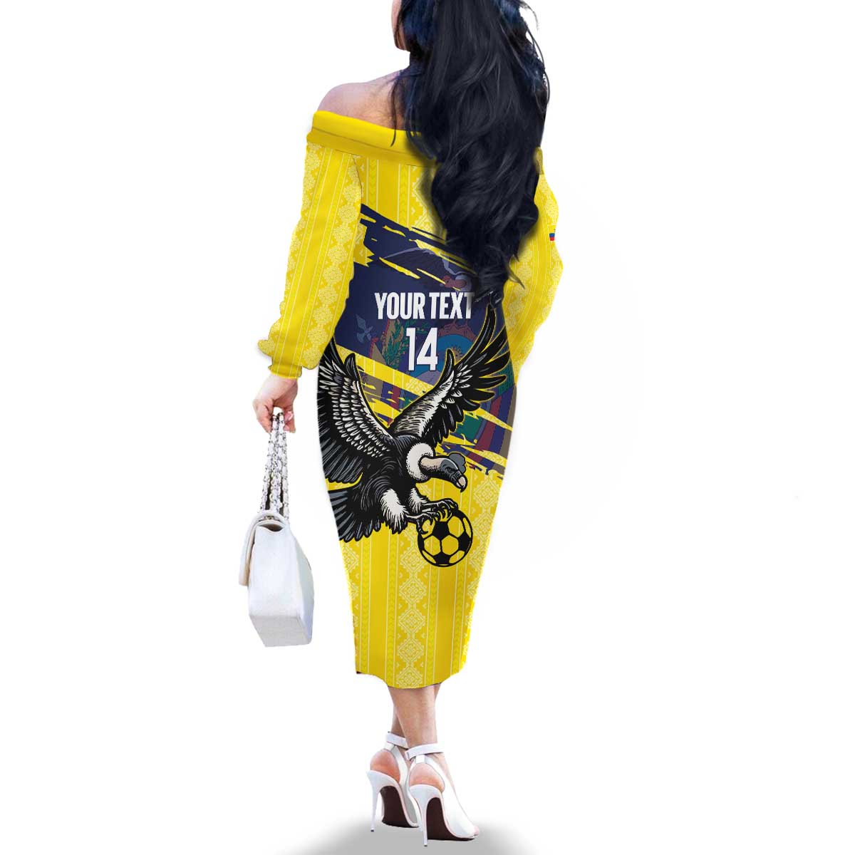 Ecuador Football Custom Family Matching Off The Shoulder Long Sleeve Dress and Hawaiian Shirt 2026 Vamos La Tri Yellow South America Pattern - Wonder Print Shop