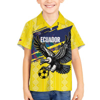 Ecuador Football Custom Family Matching Off The Shoulder Long Sleeve Dress and Hawaiian Shirt 2026 Vamos La Tri Yellow South America Pattern - Wonder Print Shop