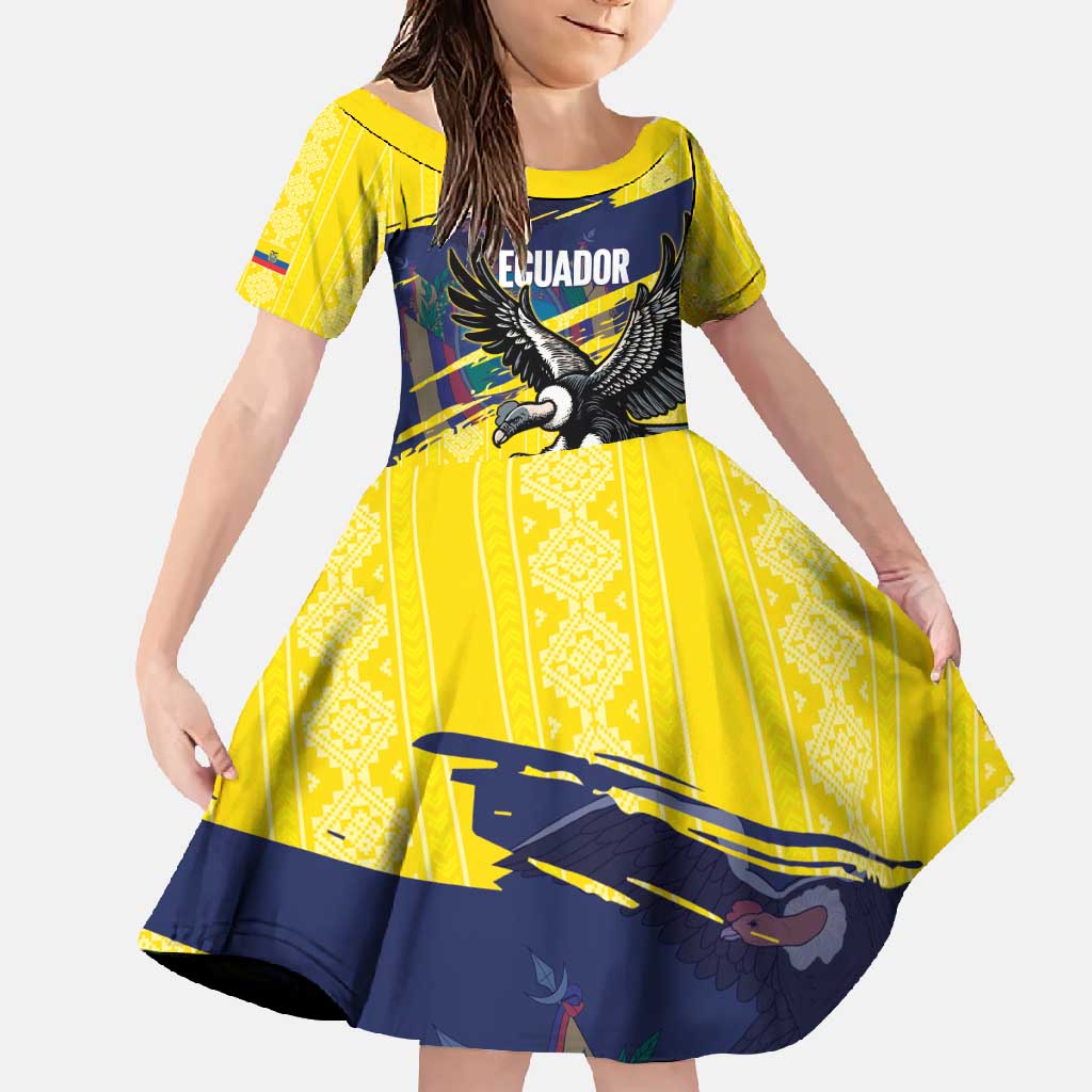 Ecuador Football Custom Family Matching Off Shoulder Maxi Dress and Hawaiian Shirt 2026 Vamos La Tri Yellow South America Pattern - Wonder Print Shop