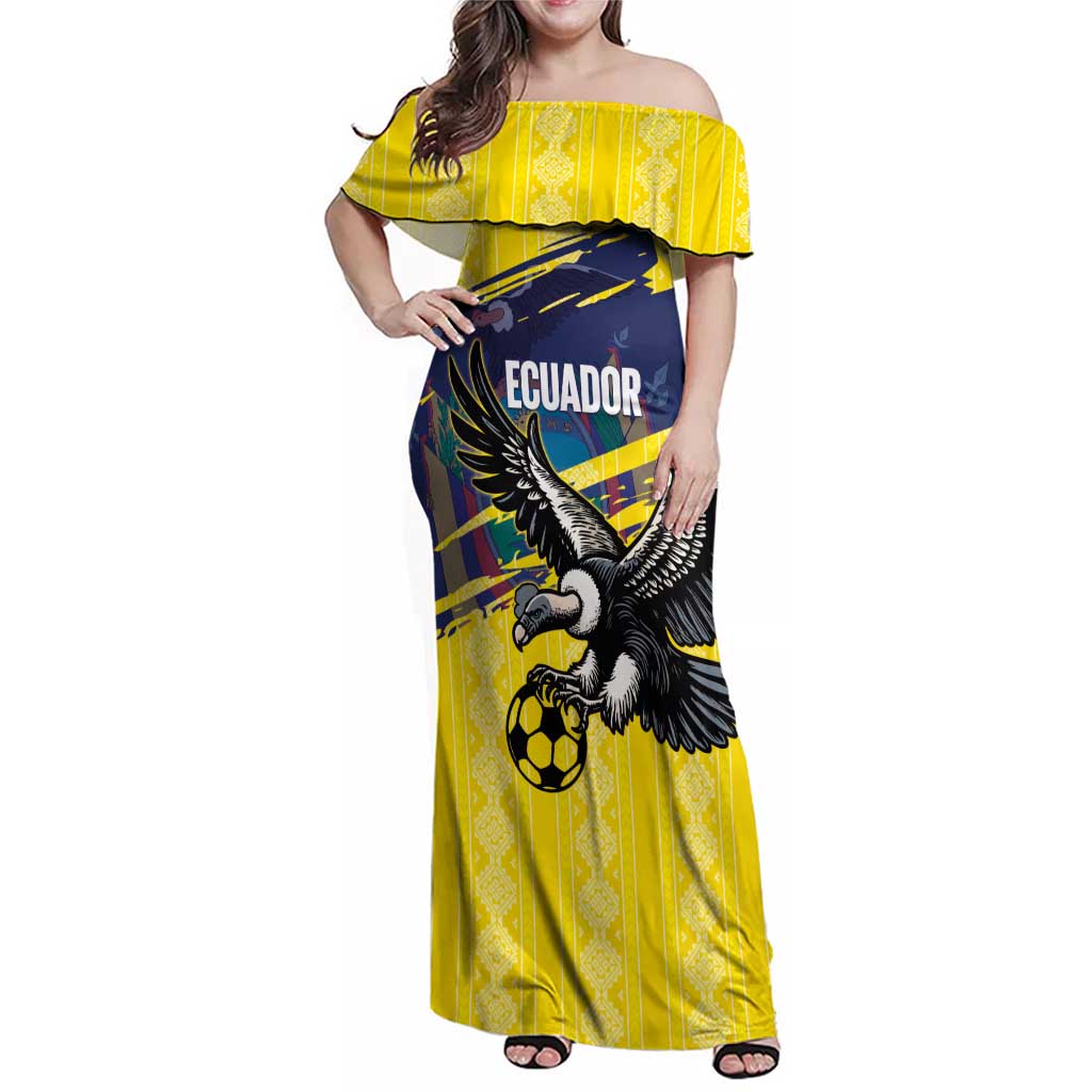Ecuador Football Custom Family Matching Off Shoulder Maxi Dress and Hawaiian Shirt 2026 Vamos La Tri Yellow South America Pattern - Wonder Print Shop