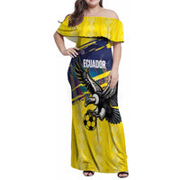 Ecuador Football Custom Family Matching Off Shoulder Maxi Dress and Hawaiian Shirt 2026 Vamos La Tri Yellow South America Pattern - Wonder Print Shop