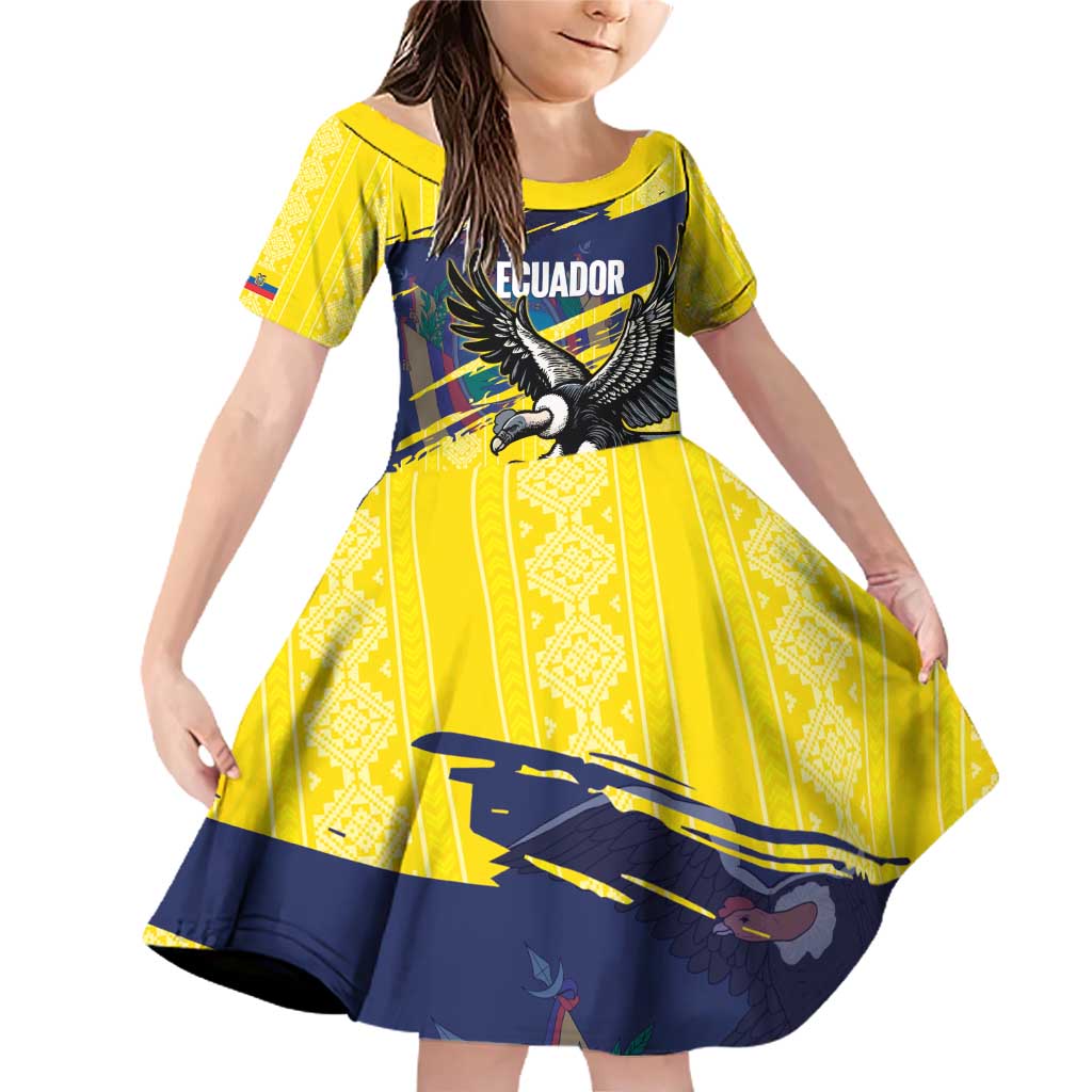 Ecuador Football Custom Family Matching Off Shoulder Short Dress and Hawaiian Shirt 2026 Vamos La Tri Yellow South America Pattern - Wonder Print Shop