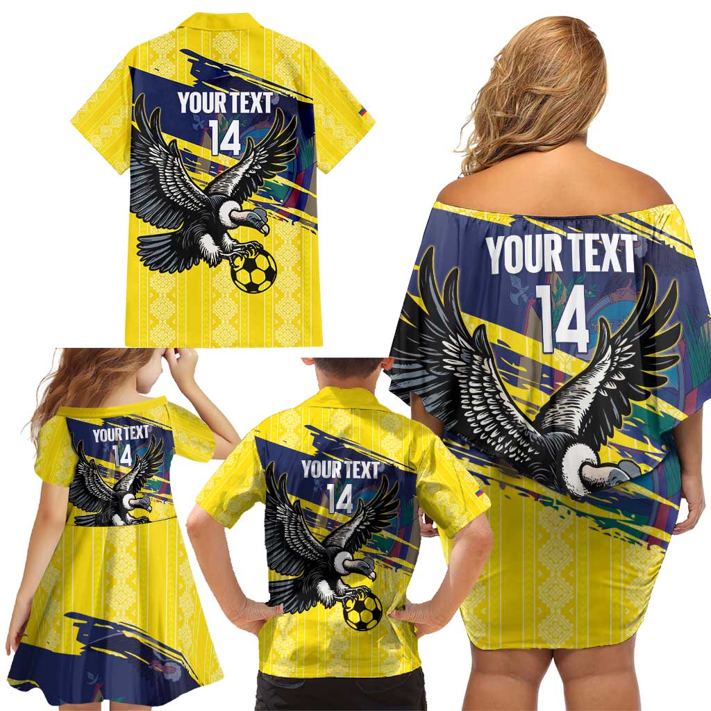Ecuador Football Custom Family Matching Off Shoulder Short Dress and Hawaiian Shirt 2026 Vamos La Tri Yellow South America Pattern - Wonder Print Shop