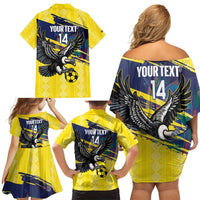 Ecuador Football Custom Family Matching Off Shoulder Short Dress and Hawaiian Shirt 2026 Vamos La Tri Yellow South America Pattern - Wonder Print Shop