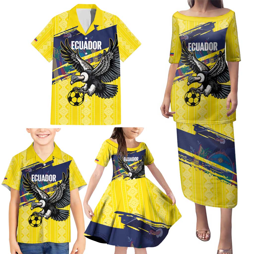 Ecuador Football Custom Family Matching Puletasi and Hawaiian Shirt 2026 Vamos La Tri Yellow South America Pattern - Wonder Print Shop