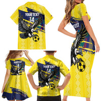 Ecuador Football Custom Family Matching Short Sleeve Bodycon Dress and Hawaiian Shirt 2026 Vamos La Tri Yellow South America Pattern - Wonder Print Shop