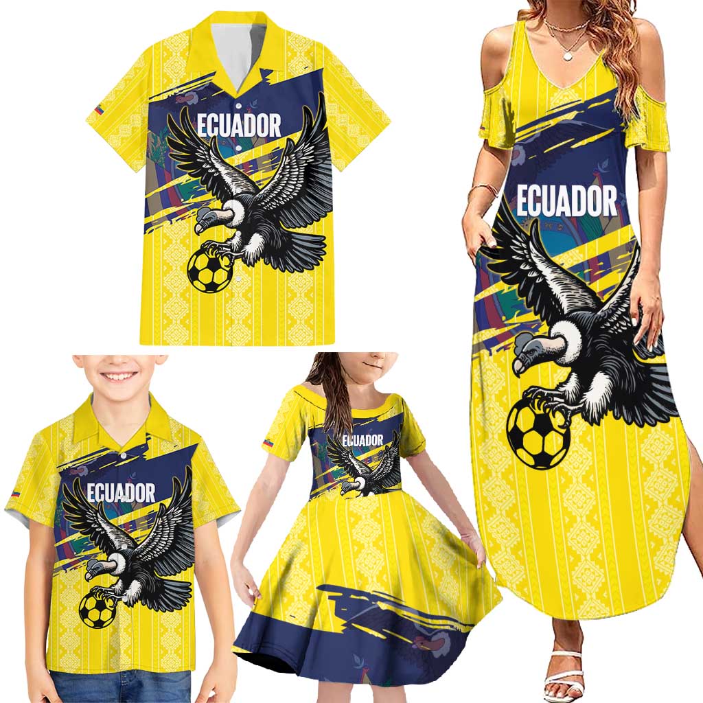 Ecuador Football Custom Family Matching Summer Maxi Dress and Hawaiian Shirt 2026 Vamos La Tri Yellow South America Pattern - Wonder Print Shop
