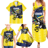 Ecuador Football Custom Family Matching Summer Maxi Dress and Hawaiian Shirt 2026 Vamos La Tri Yellow South America Pattern - Wonder Print Shop