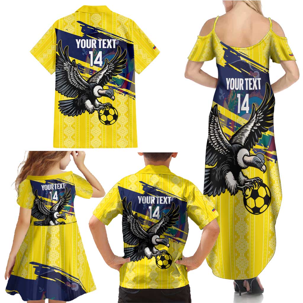 Ecuador Football Custom Family Matching Summer Maxi Dress and Hawaiian Shirt 2026 Vamos La Tri Yellow South America Pattern - Wonder Print Shop