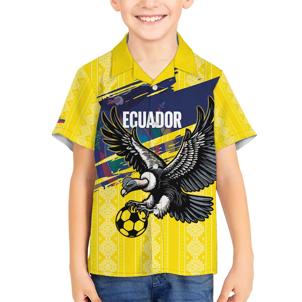 Ecuador Football Custom Family Matching Summer Maxi Dress and Hawaiian Shirt 2026 Vamos La Tri Yellow South America Pattern - Wonder Print Shop