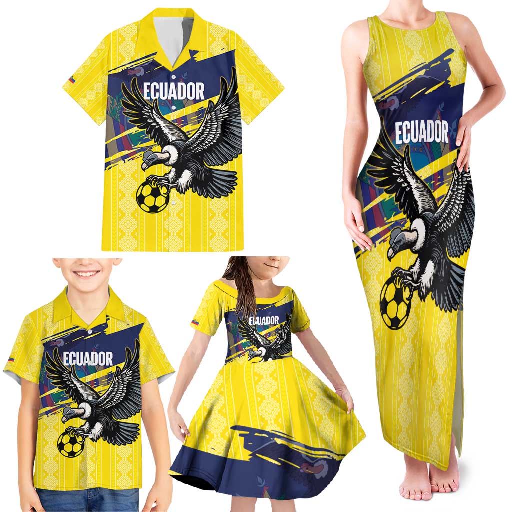 Ecuador Football Custom Family Matching Tank Maxi Dress and Hawaiian Shirt 2026 Vamos La Tri Yellow South America Pattern - Wonder Print Shop