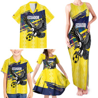Ecuador Football Custom Family Matching Tank Maxi Dress and Hawaiian Shirt 2026 Vamos La Tri Yellow South America Pattern - Wonder Print Shop