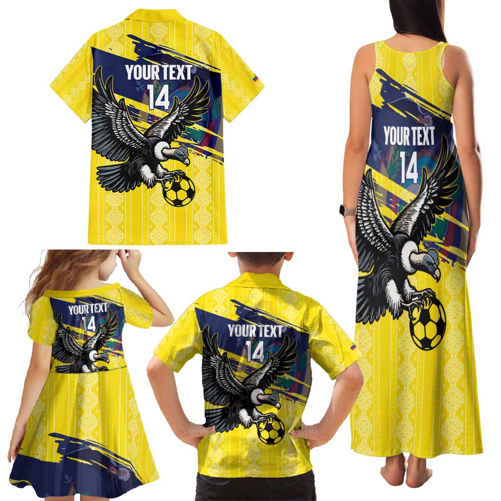 Ecuador Football Custom Family Matching Tank Maxi Dress and Hawaiian Shirt 2026 Vamos La Tri Yellow South America Pattern - Wonder Print Shop