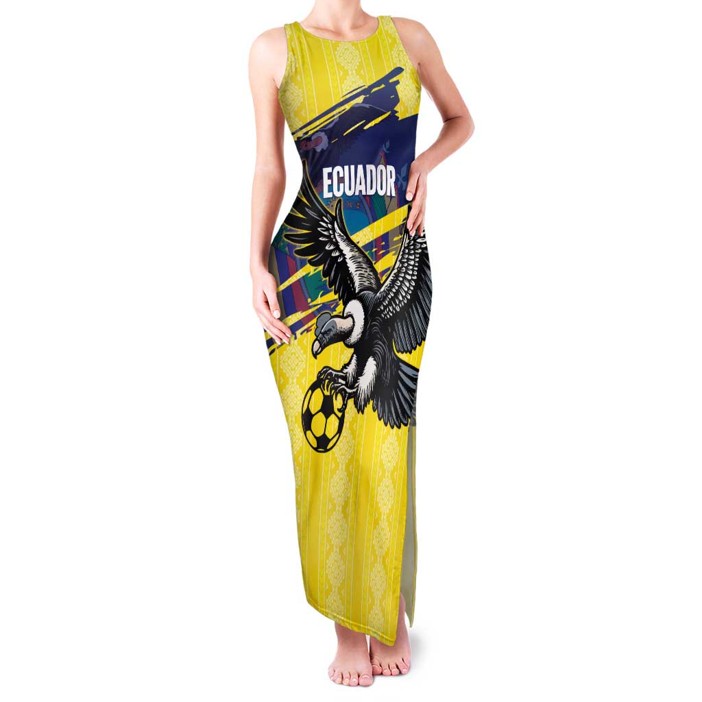 Ecuador Football Custom Family Matching Tank Maxi Dress and Hawaiian Shirt 2026 Vamos La Tri Yellow South America Pattern - Wonder Print Shop