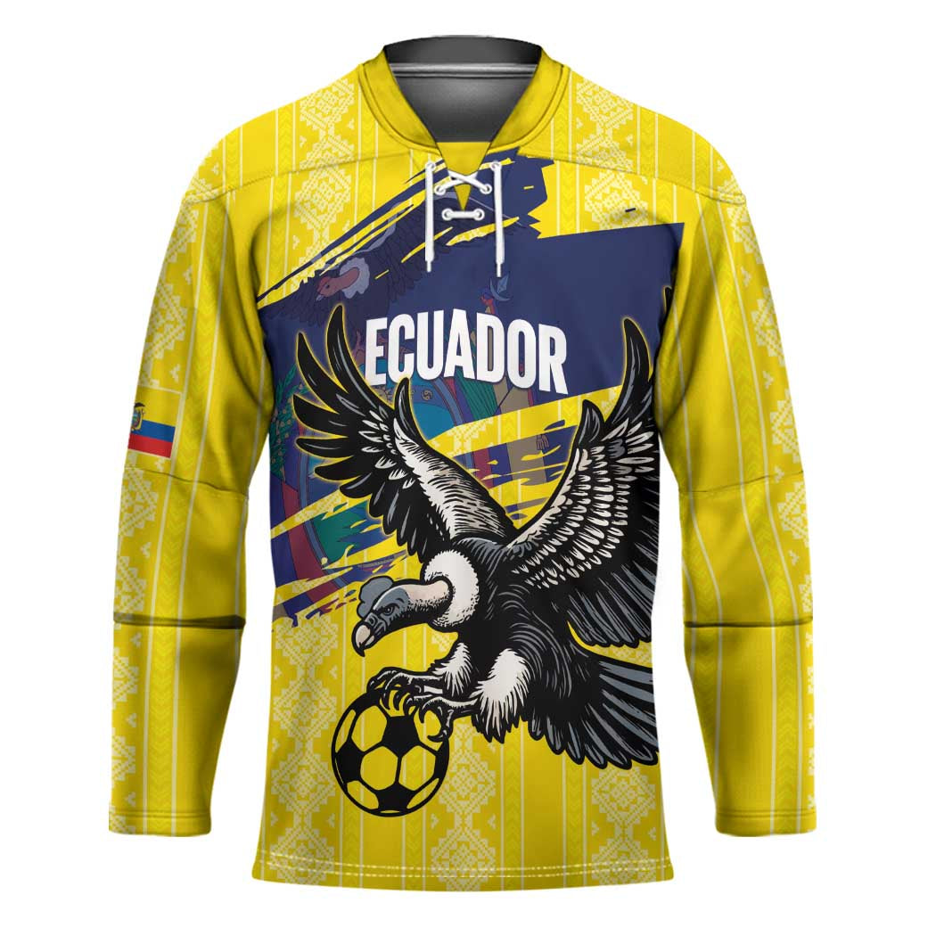 Ecuador Football Custom Hockey Jersey 2026 Vamos La Tri Yellow South America Pattern - Wonder Print Shop
