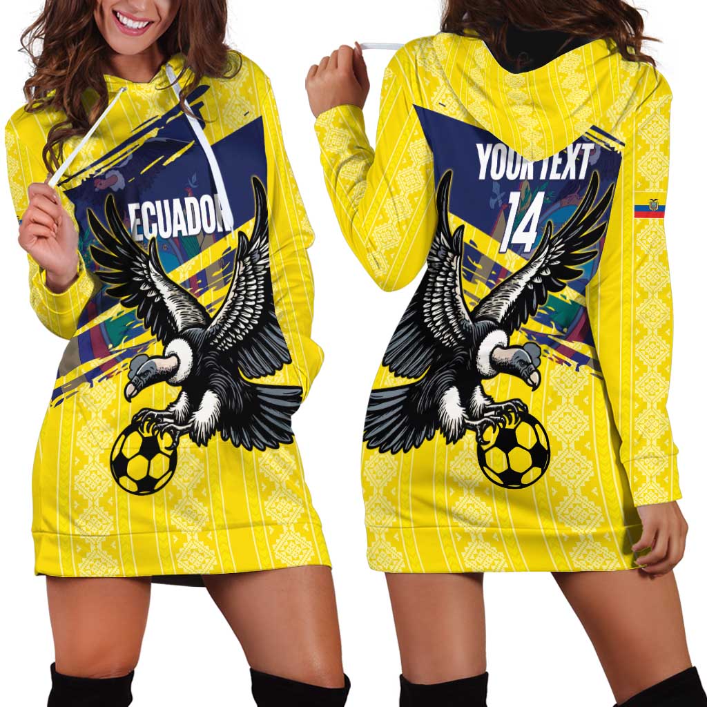 Ecuador Football Custom Hoodie Dress 2026 Vamos La Tri Yellow South America Pattern - Wonder Print Shop