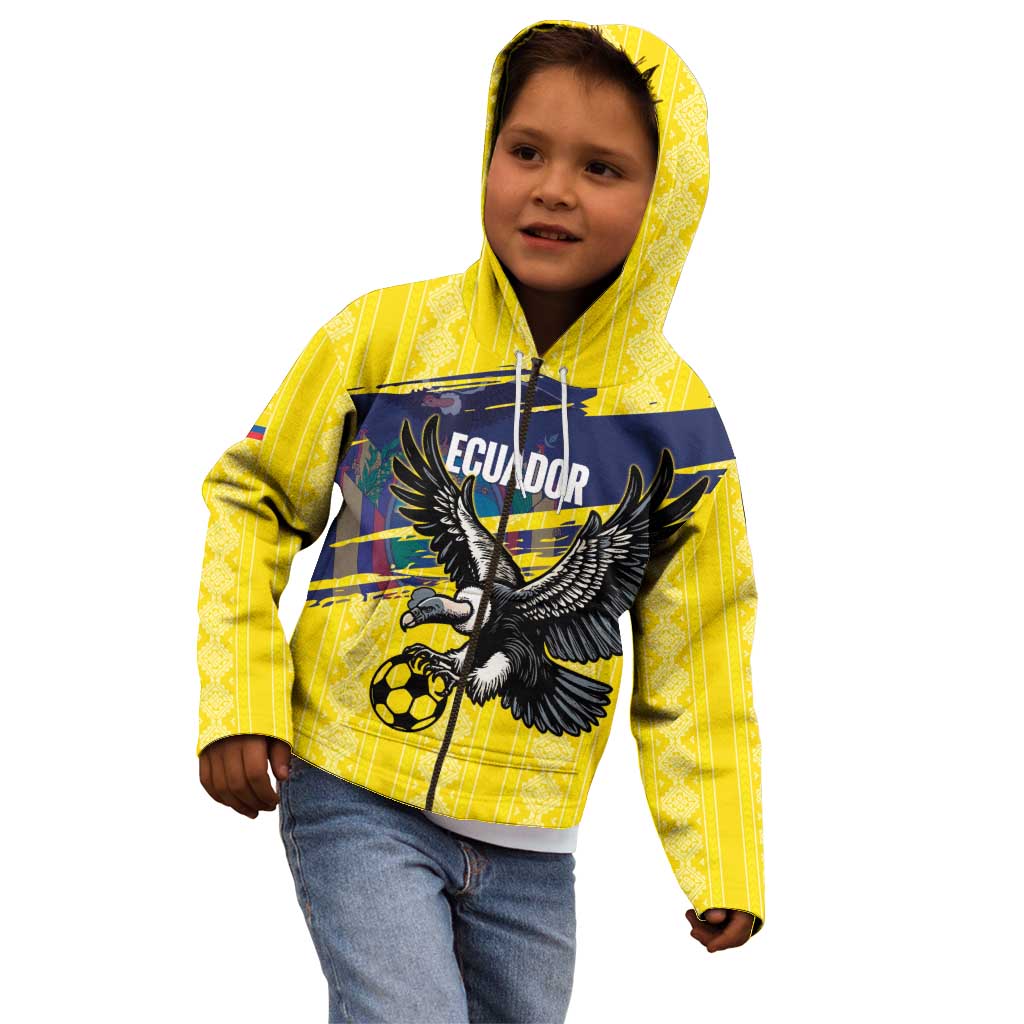 Ecuador Football Custom Kid Hoodie 2026 Vamos La Tri Yellow South America Pattern - Wonder Print Shop