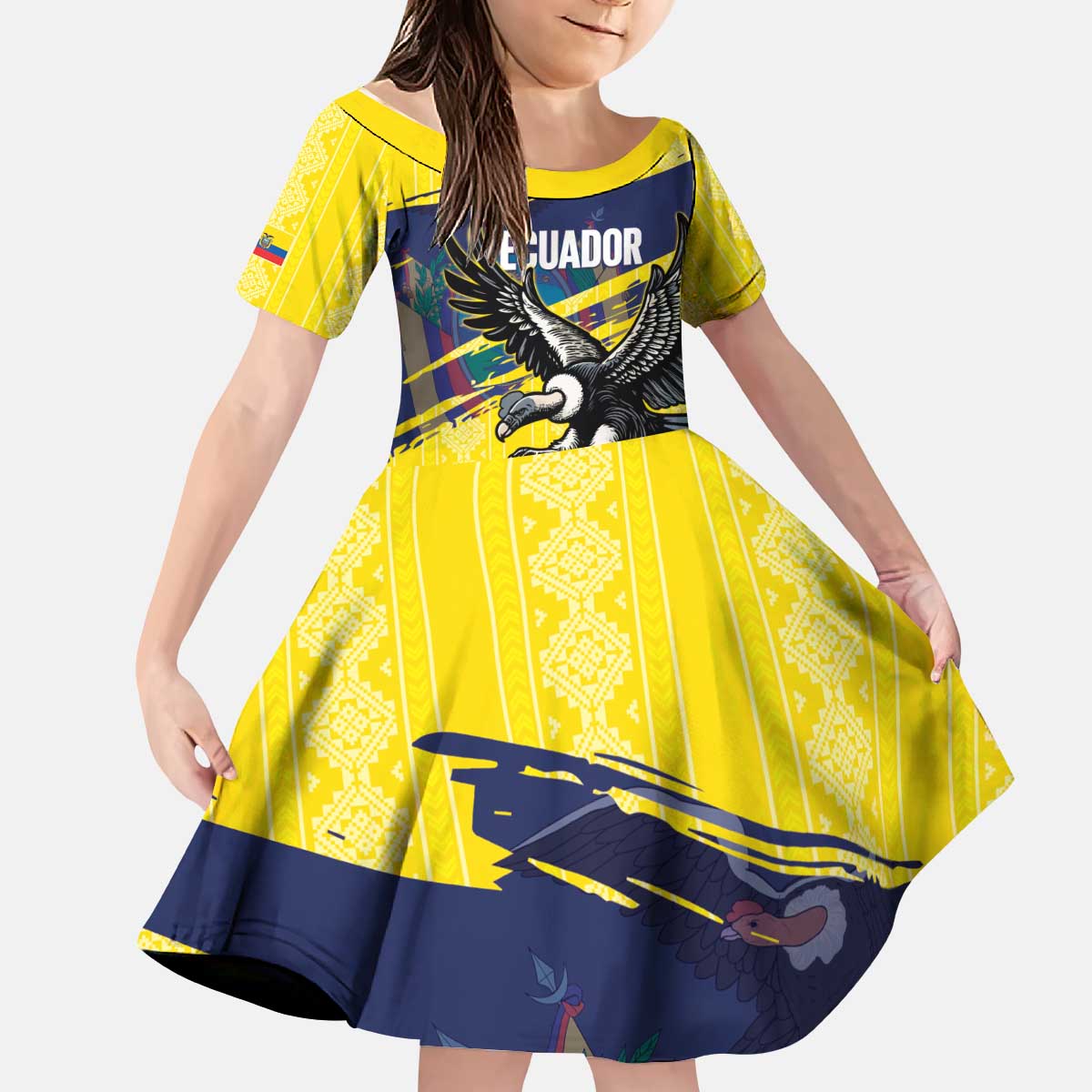 Ecuador Football Custom Kid Short Sleeve Dress 2026 Vamos La Tri Yellow South America Pattern - Wonder Print Shop