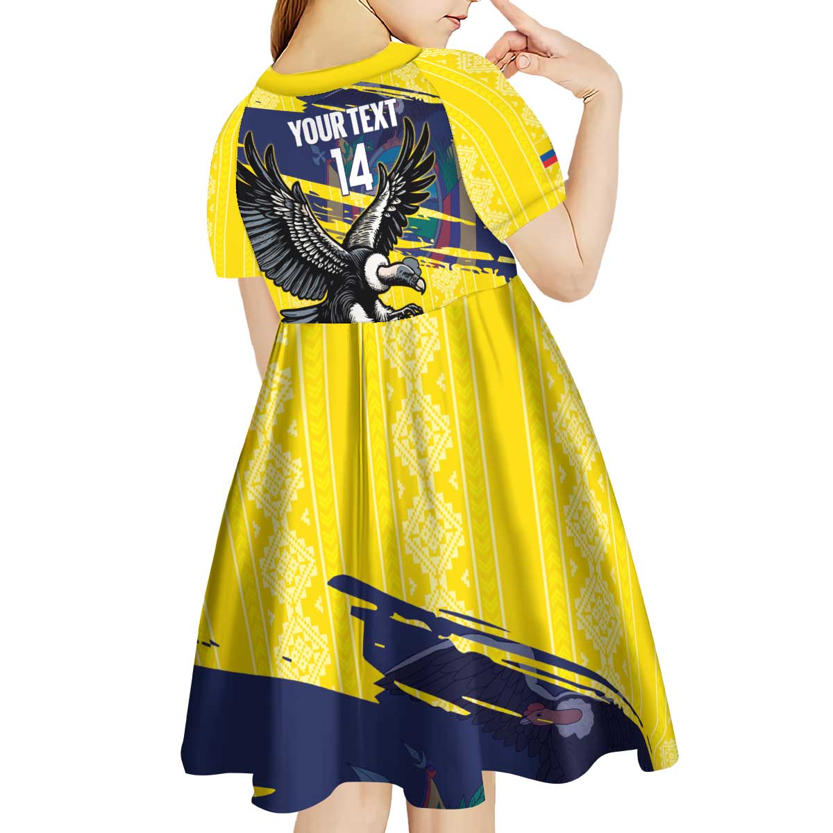 Ecuador Football Custom Kid Short Sleeve Dress 2026 Vamos La Tri Yellow South America Pattern - Wonder Print Shop