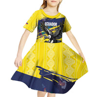 Ecuador Football Custom Kid Short Sleeve Dress 2026 Vamos La Tri Yellow South America Pattern - Wonder Print Shop