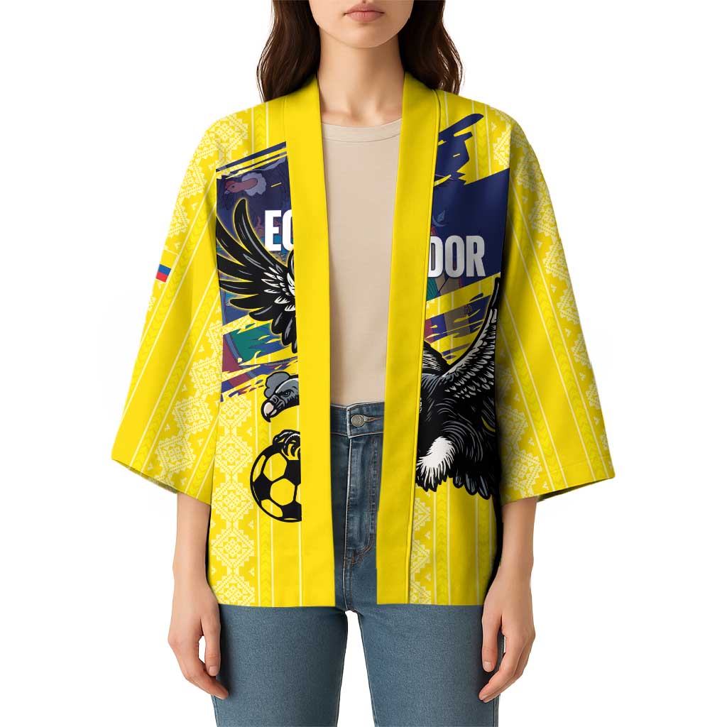 Ecuador Football Custom Kimono 2026 Vamos La Tri Yellow South America Pattern - Wonder Print Shop
