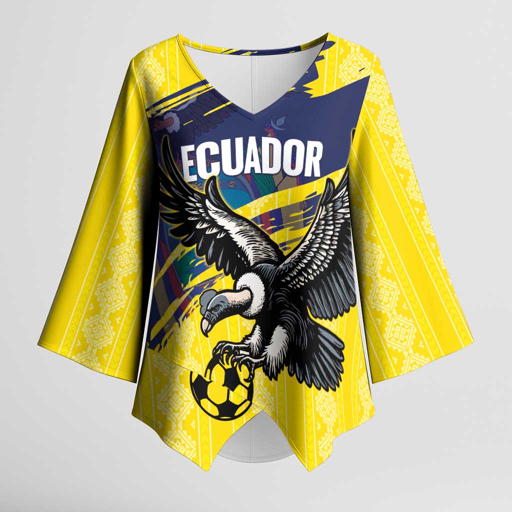 Ecuador Football Custom Kimono Sleeve Blouse 2026 Vamos La Tri Yellow South America Pattern - Wonder Print Shop