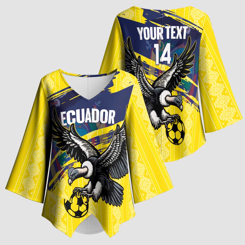 Ecuador Football Custom Kimono Sleeve Blouse 2026 Vamos La Tri Yellow South America Pattern - Wonder Print Shop